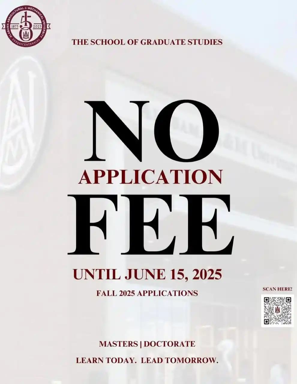 Image from The African Network : Scan the code. Apply to Alabama A&M Graduate School- No Application F...