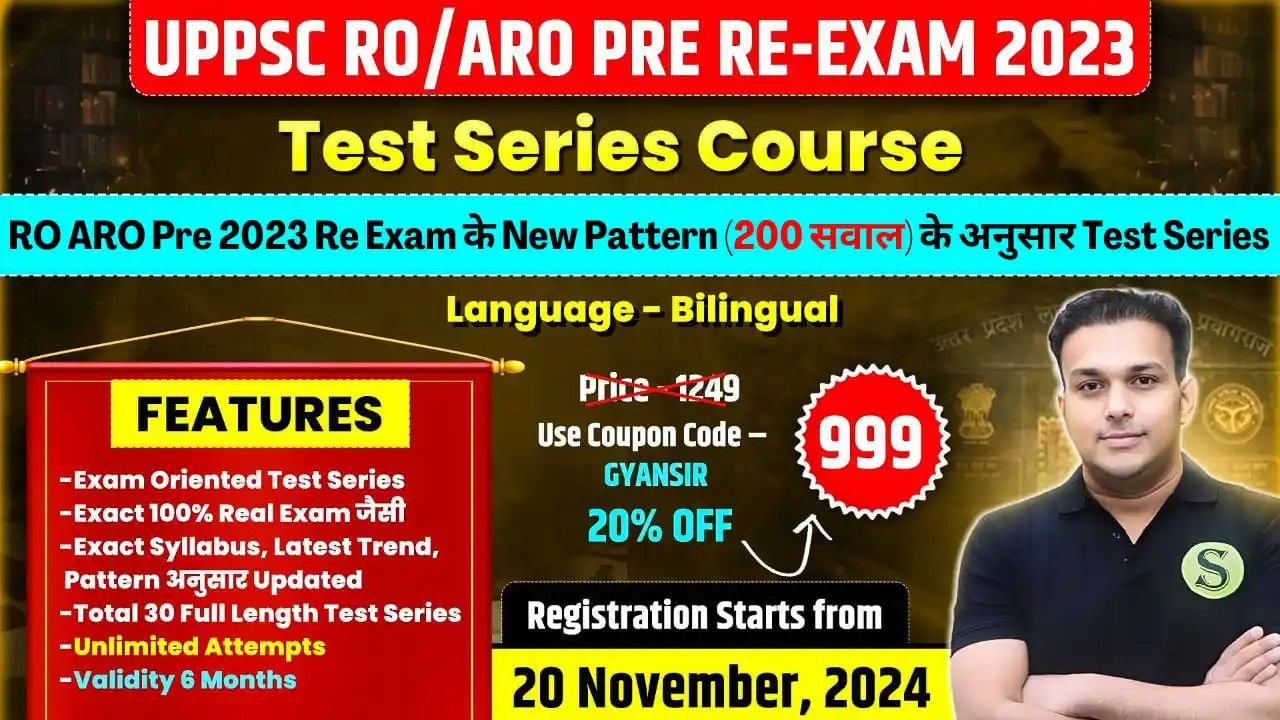 Image from gyan sir education: UPPSC RO ARO PRE 2023 RE EXAM Test Series Course, Total 30 Test Series...