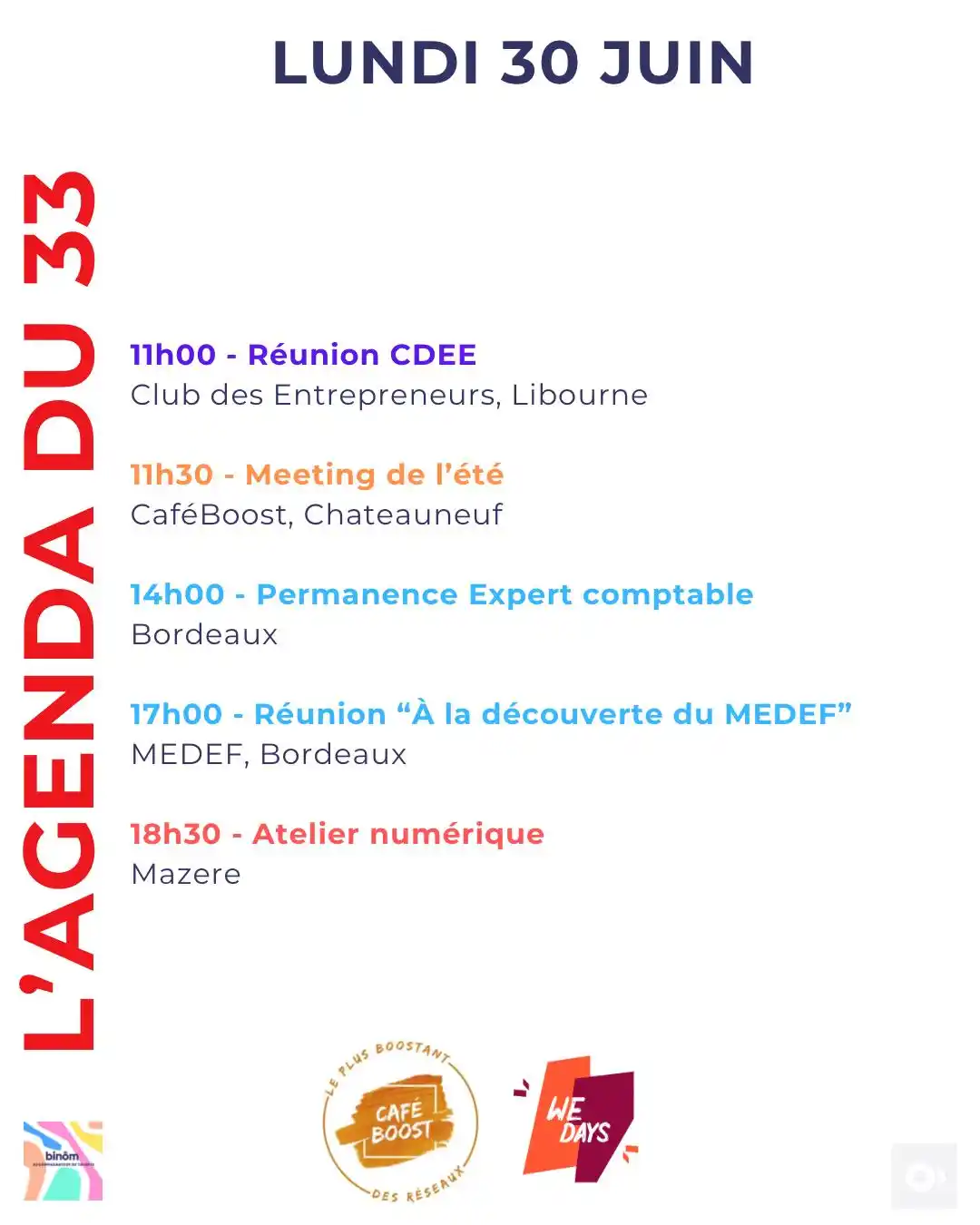 Image from L’AGENDA de l’Entrepreneur & du Porteur de Projet : 11h00 - Réunion CDEE Club des Entrepreneurs, Libourne https://www.bill...