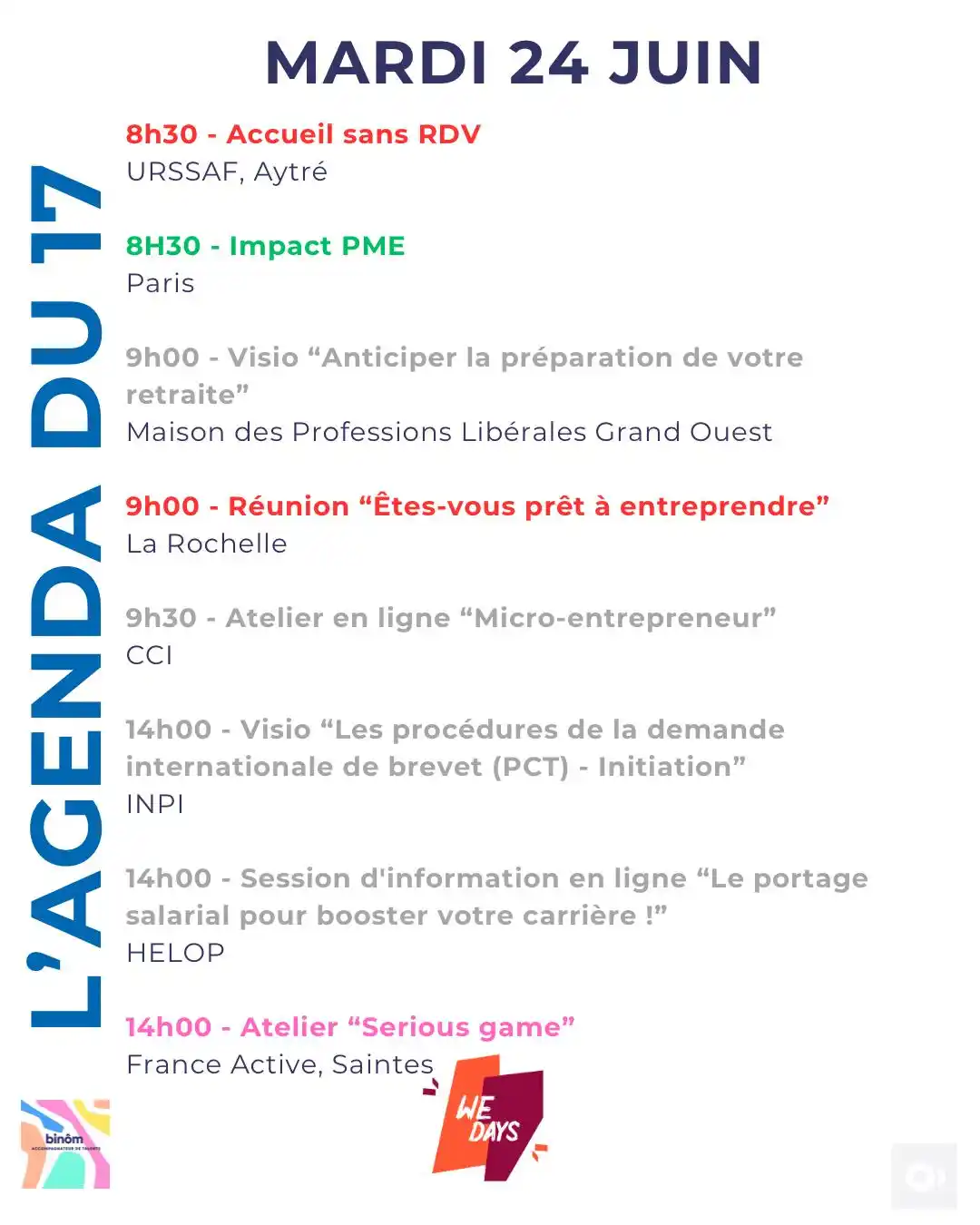 Image from L’AGENDA de l’Entrepreneur & du Porteur de Projet : 8h30 - Accueil sans RDV URSSAF, Aytré https://poitou-charentes.urssaf....
