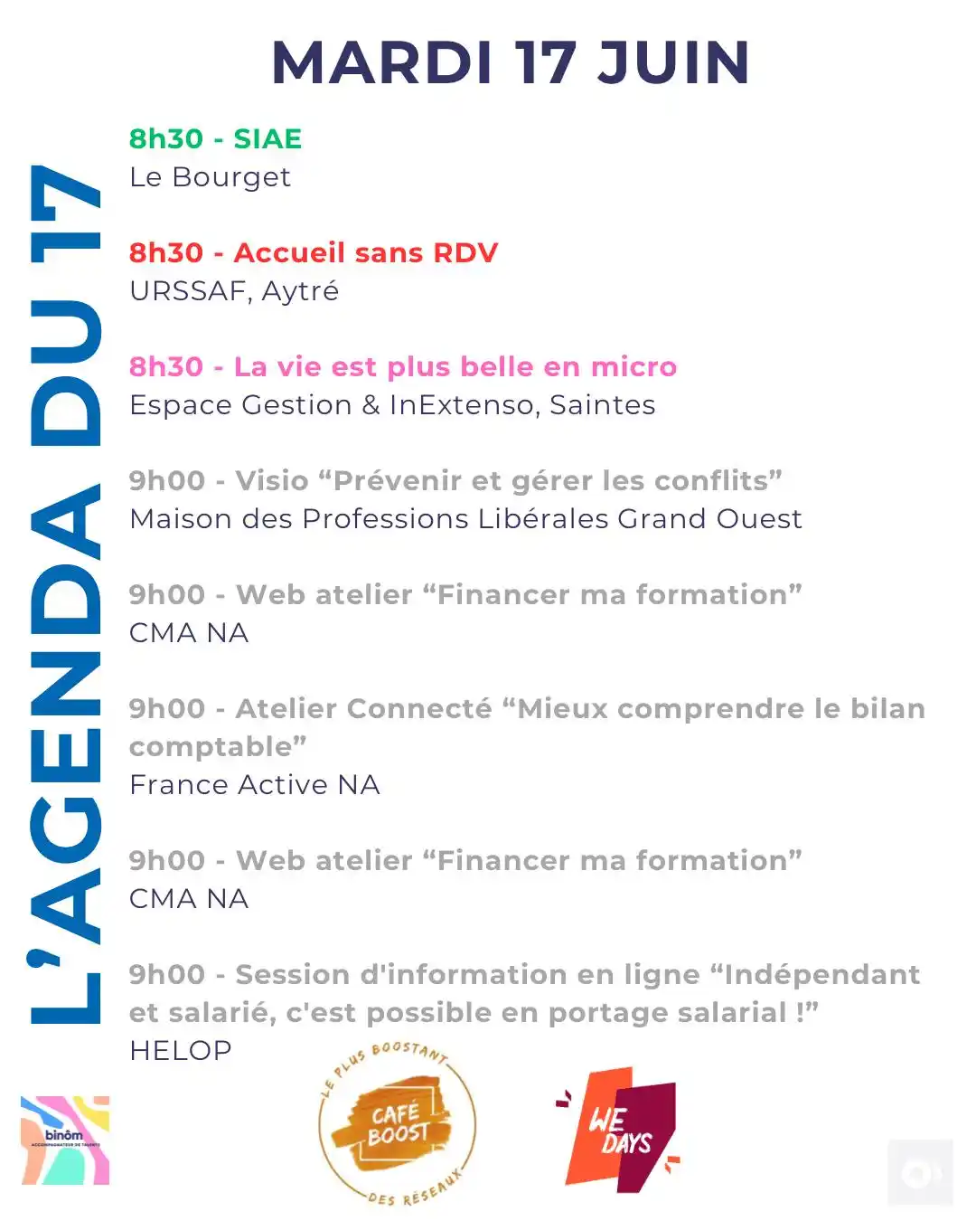 Image from L’AGENDA de l’Entrepreneur & du Porteur de Projet : 8h30 - SIAE Le Bourget https://www.siae.fr/  8h30 - Accueil sans RDV U...