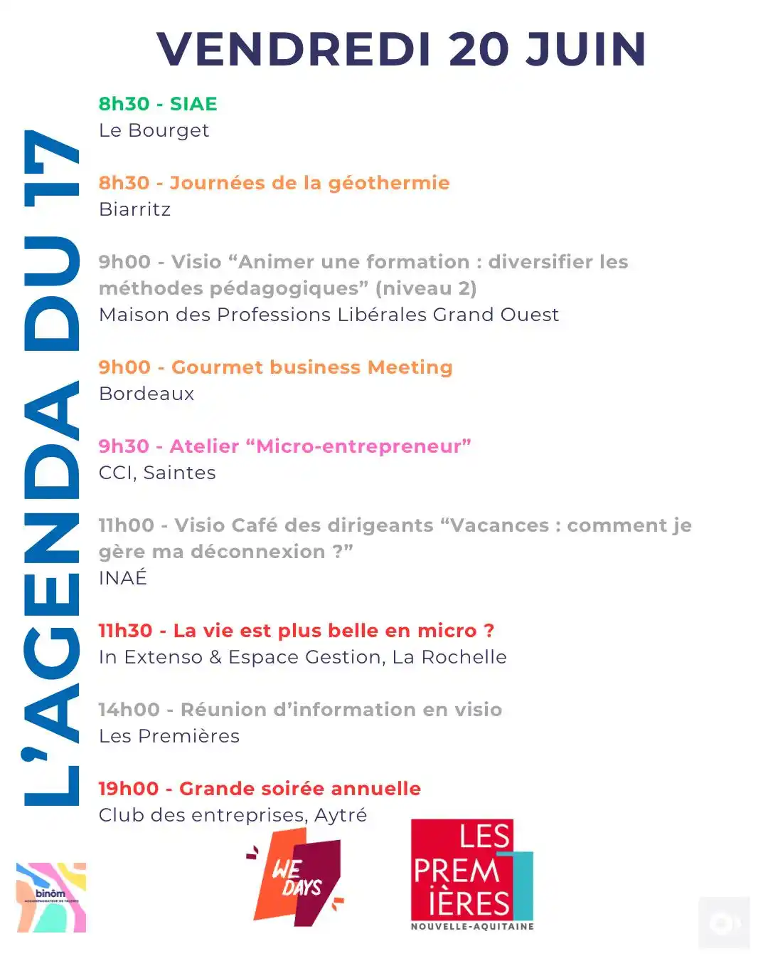 Image from L’AGENDA de l’Entrepreneur & du Porteur de Projet : 8h30 - SIAE Le Bourget https://www.siae.fr/  8h30 - Journées de la géo...
