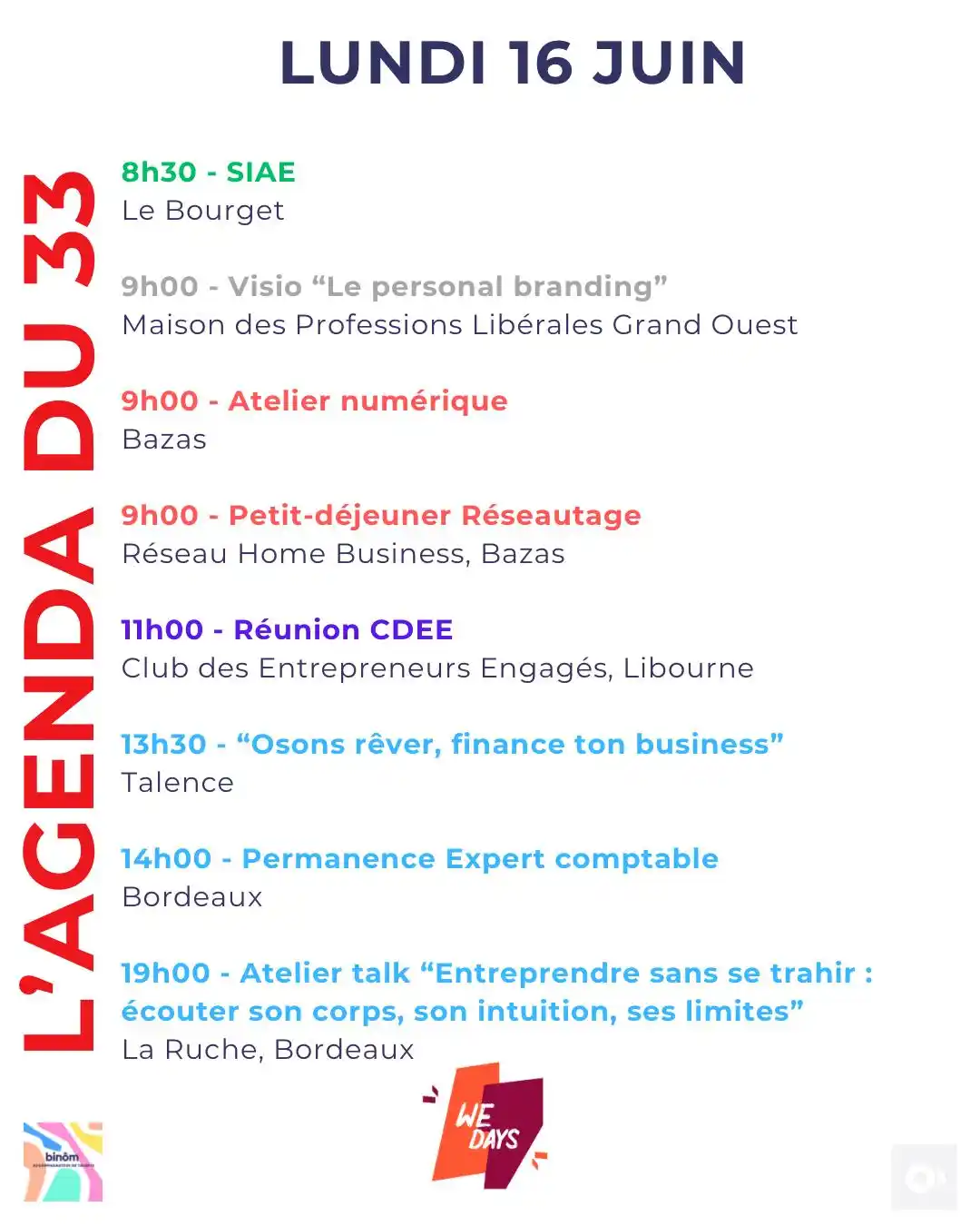 Image from L’AGENDA de l’Entrepreneur & du Porteur de Projet : 8h30 - SIAE Le Bourget https://www.siae.fr/  9h00 - Visio “Le personal...
