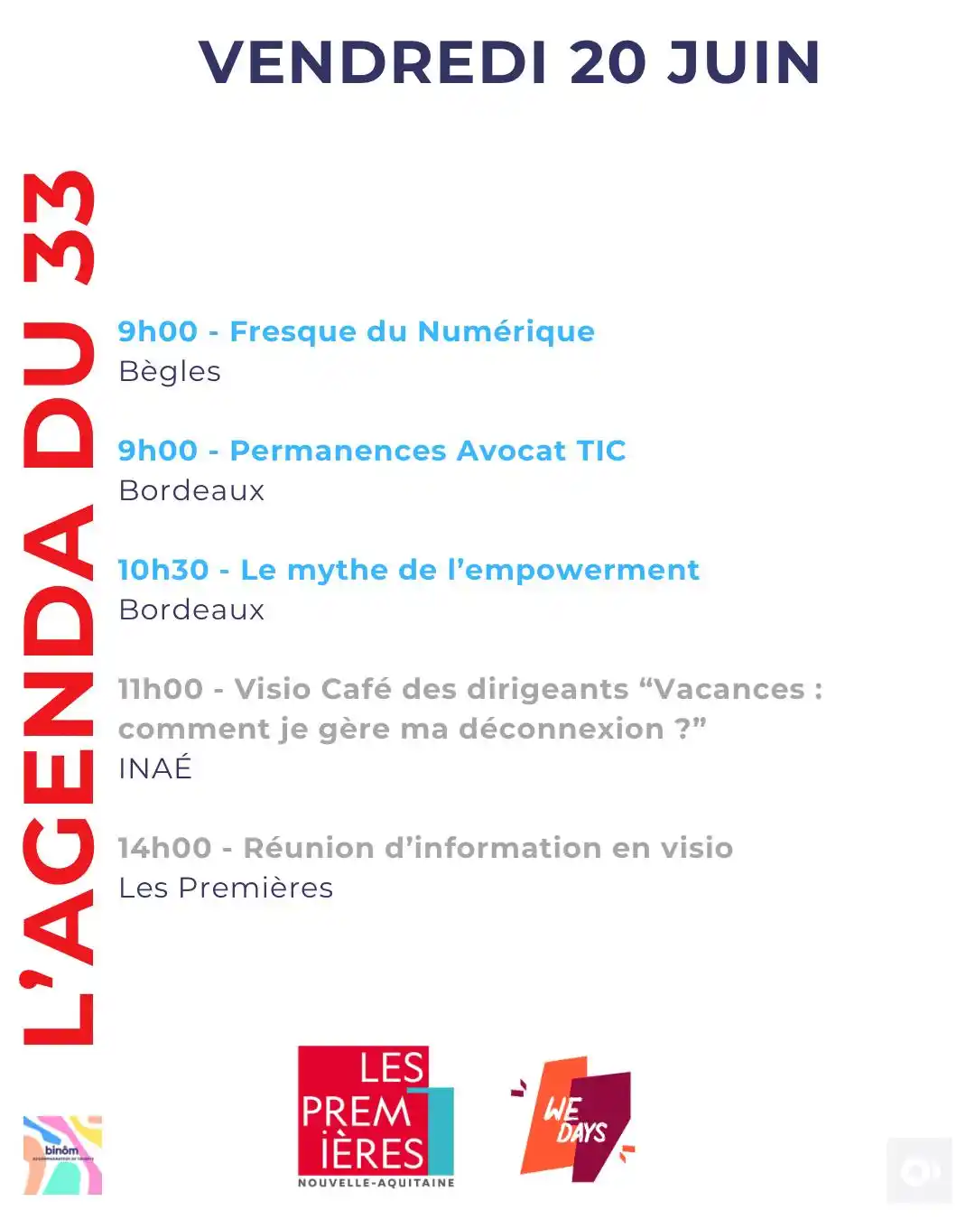 Image from L’AGENDA de l’Entrepreneur & du Porteur de Projet : 9h00 - Fresque du Numérique Bègles https://forms.office.com/pages/resp...