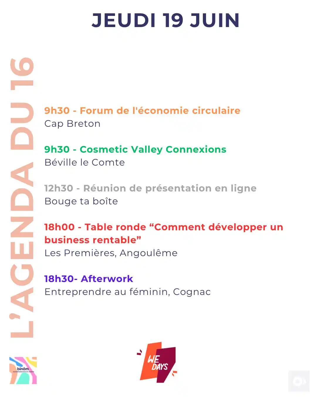 Image from L’AGENDA de l’Entrepreneur & du Porteur de Projet : 9h30 - Forum de l'économie circulaire Cap Breton https://www.sitcom40....