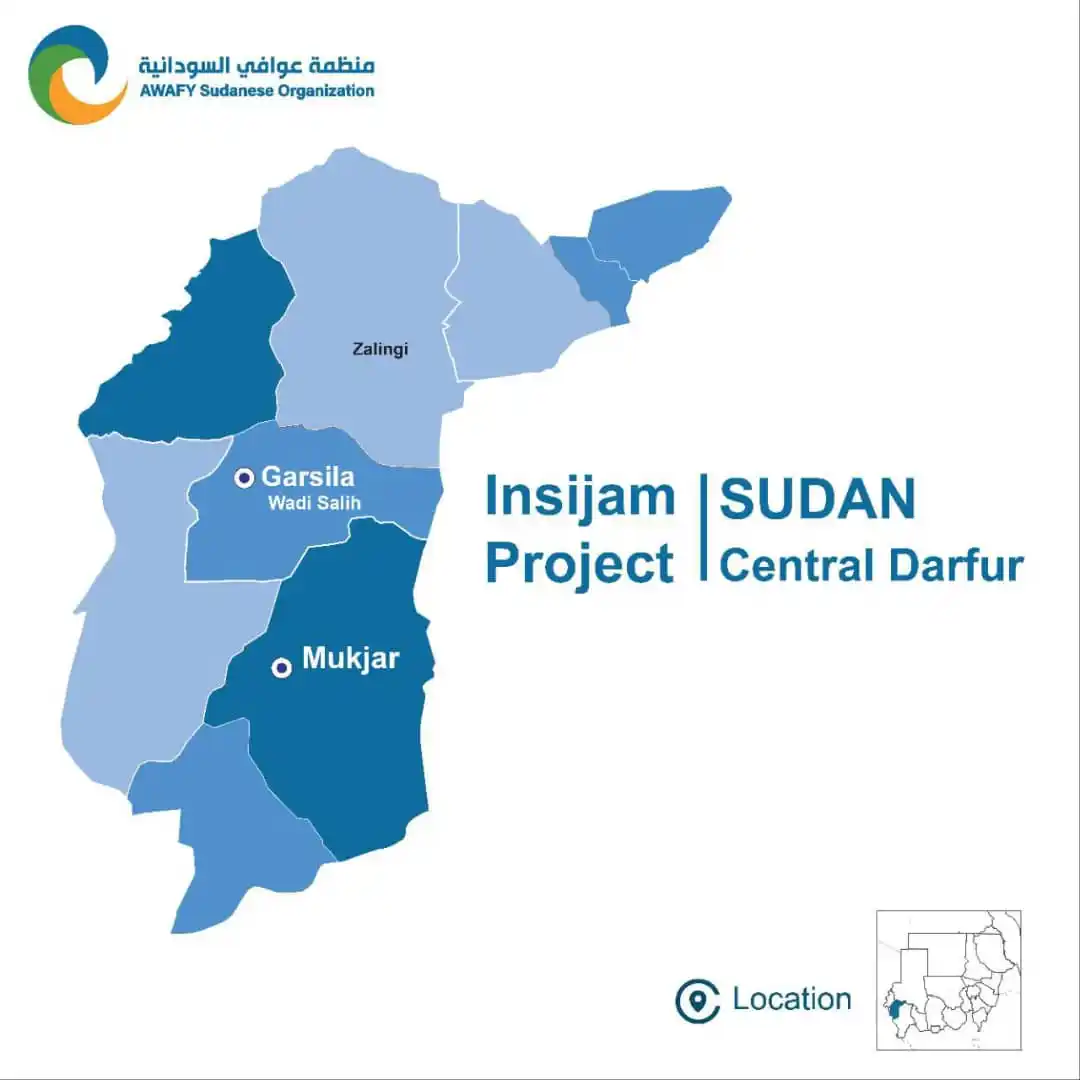 Image from AWAFY Sudanese Organization: استهدف "مشروع انسجام" منطقتين في ولاية وسط دارفور، هما مكجر وقارسيلا، ...