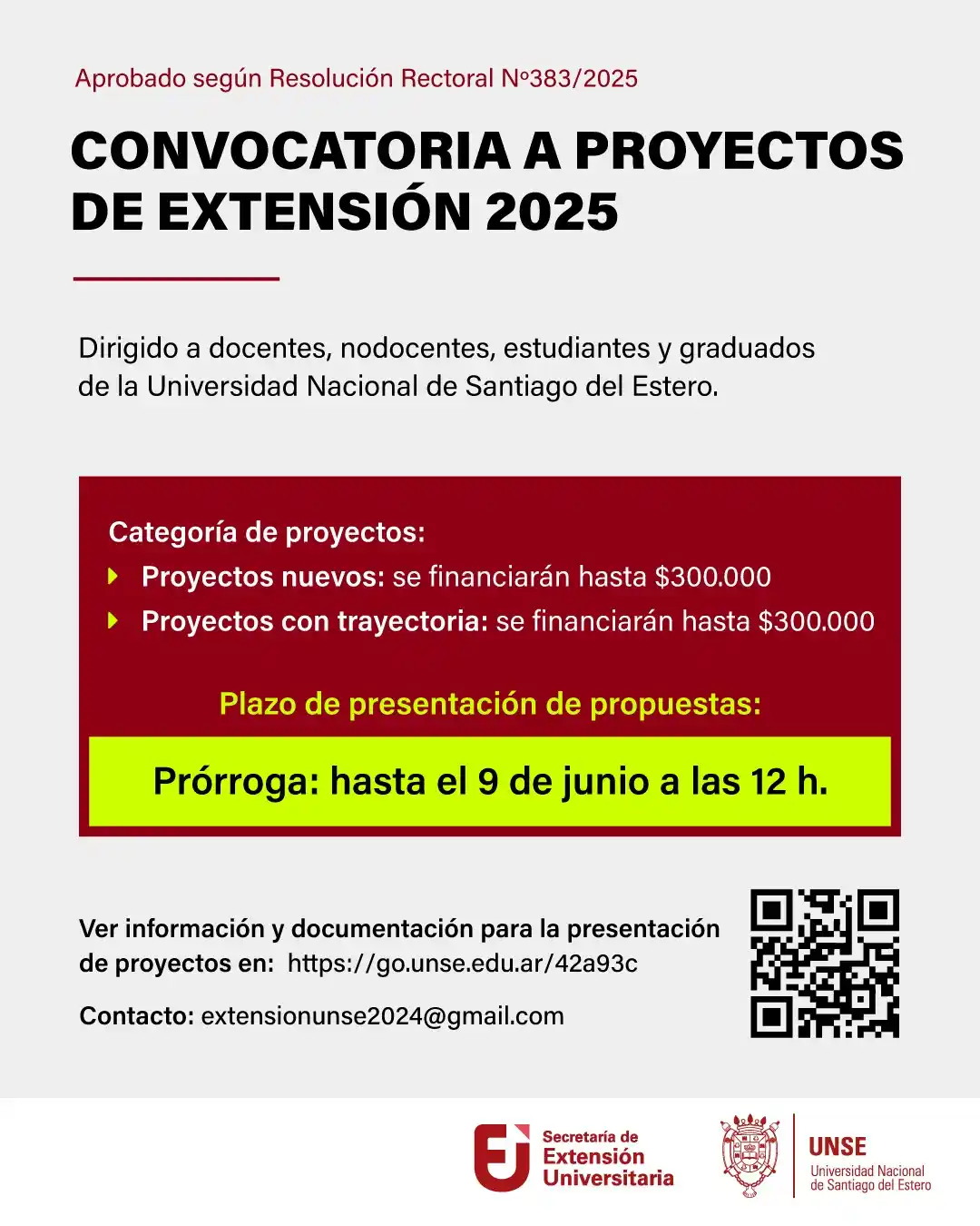 Image from UNSE - Universidad Nacional de Santiago del Estero: 📣 ¡ATENCIÓN COMUNIDAD UNSE! Se prorroga la convocatoria a Proyectos d...
