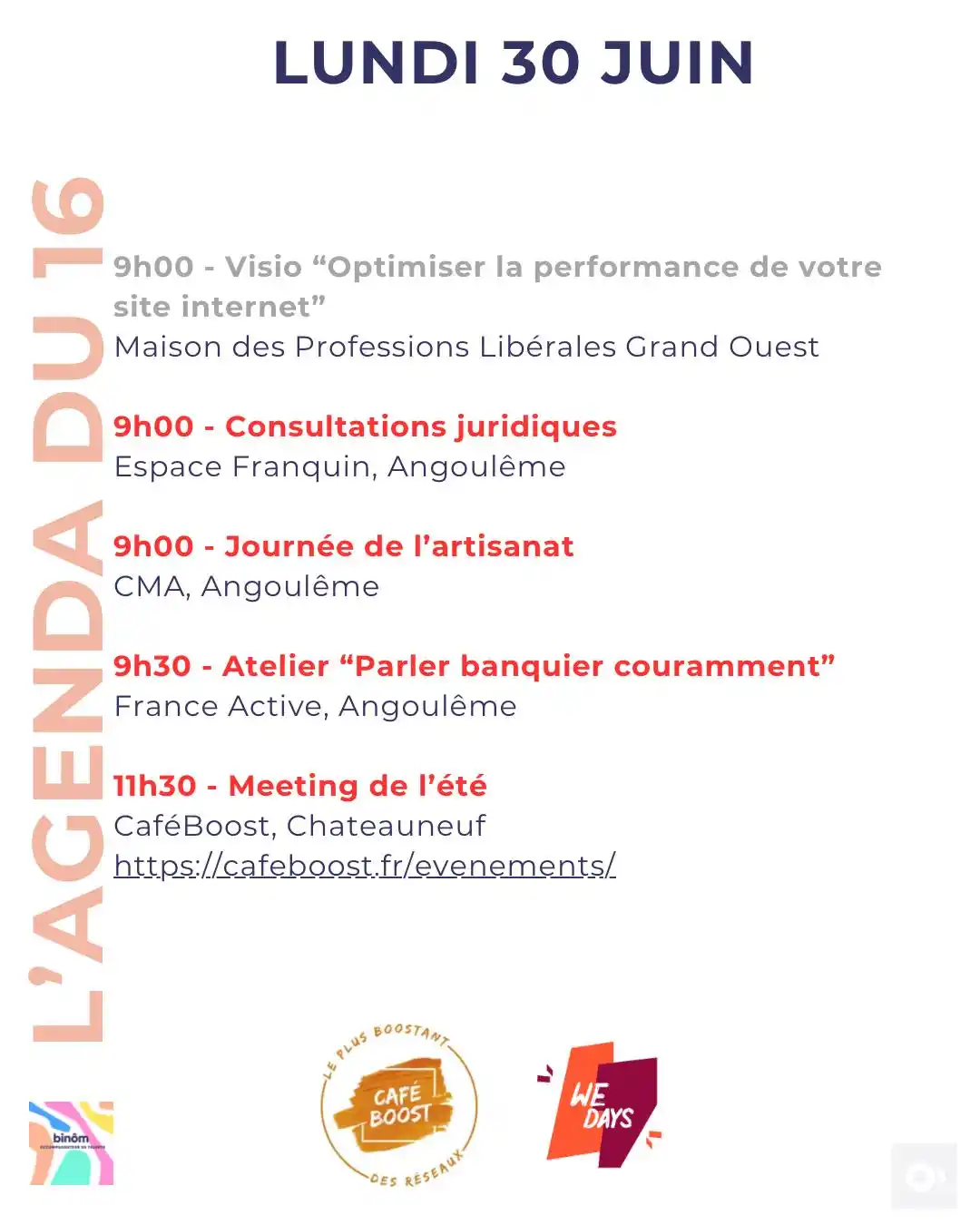 Image from L’AGENDA de l’Entrepreneur & du Porteur de Projet : Bonjour ! 9h00 - Visio “Optimiser la performance de votre site intern...