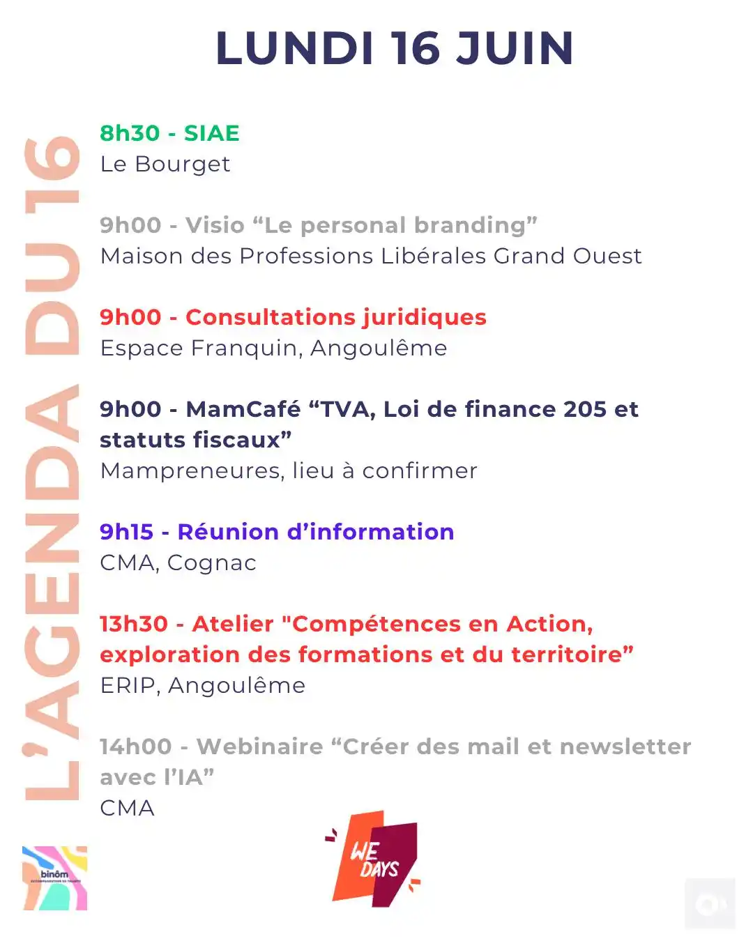 Image from L’AGENDA de l’Entrepreneur & du Porteur de Projet : Bonjour à tous !  8h30 - SIAE Le Bourget https://www.siae.fr/  9h00 - ...