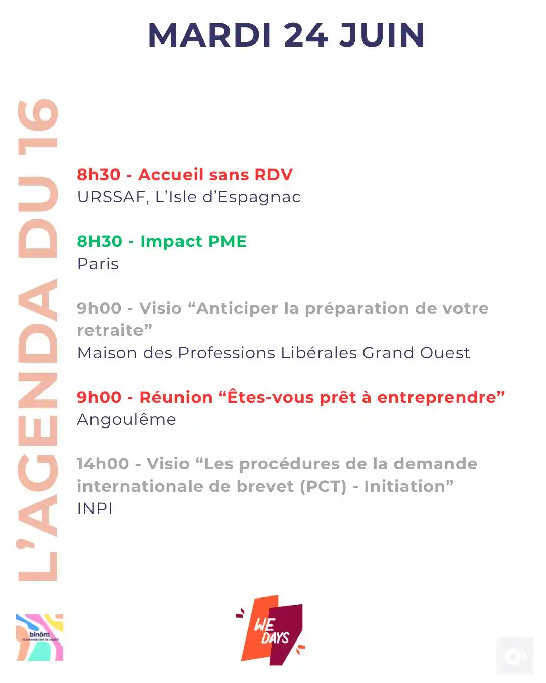 Image from L’AGENDA de l’Entrepreneur & du Porteur de Projet : Bonjour à toutes et tous ! 8h30 - Accueil sans RDV URSSAF, L’Isle d’E...