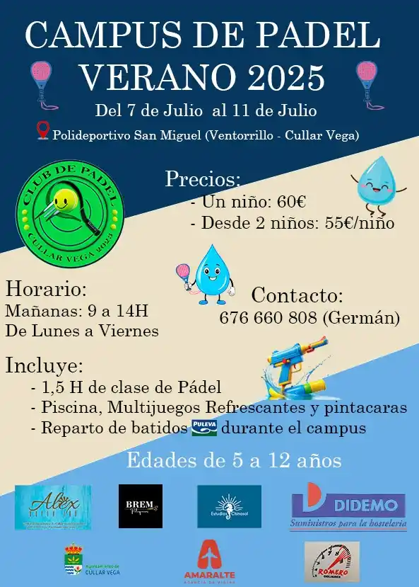 Image from Cúllar Vega Informa 🇸🇱: 🎾 *Campus de Pádel Verano 2025* 📅 Del 7 al 11 de julio de 2025 ...