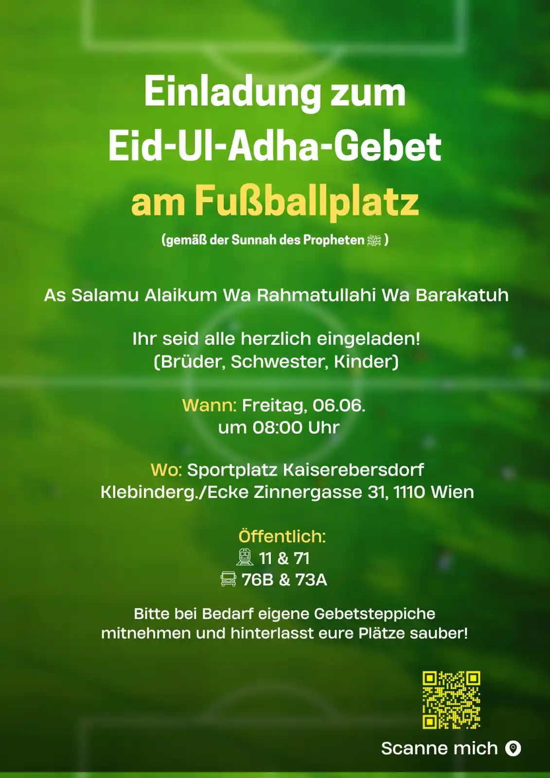 Image from JAMĀʿA WIEN - KANAL: *Einladung zum Eid-Gebet am Fußballplatz* السلام عليكم ورحمة الله و...
