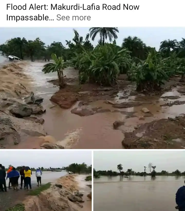 Image from Whereinnasarawa WhatsApp Channel : Flood Alert: Makurdi-Lafia Road Now Impassable Heavy flooding has tak...