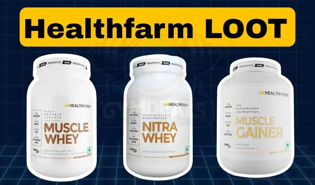 Image from GymDeals Whatsapp: *Healthfarm Big Loots LIVE 🔴* *✅Apply Max Coupon: TP988👇* HF Muscl...