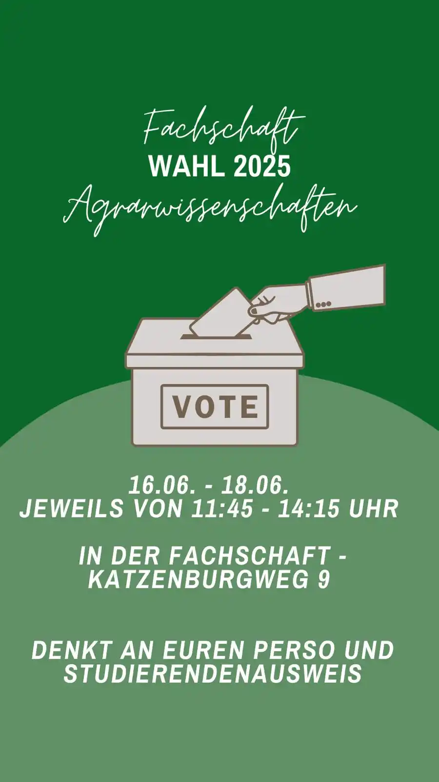Image from Fachschaft Agrarwissenschaften Bonn : Heute habt ihr die letzte Möglichkeit, eure Stimme abzugeben ‼️...