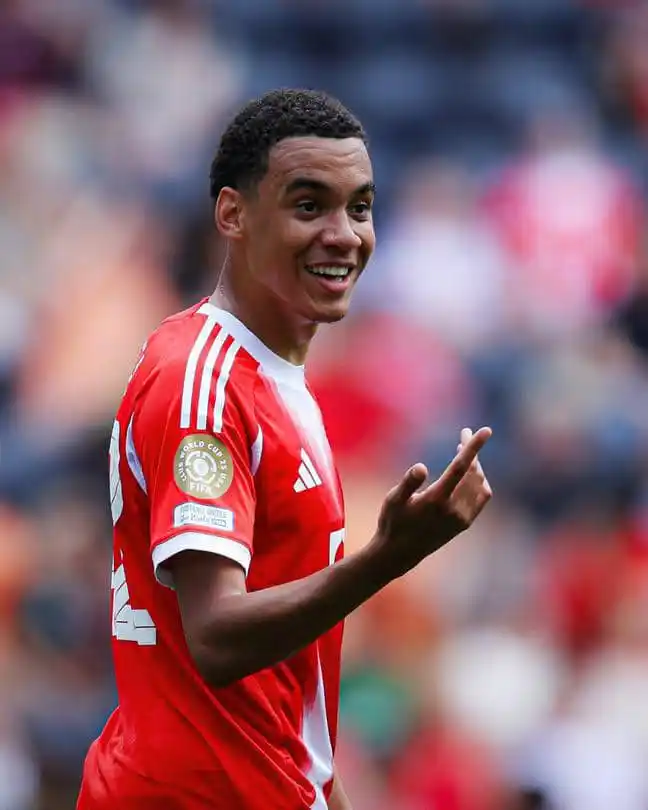 Image from Sportdailytv: Jamal Musiala has a hat trick in 23 minutes. Baller ✨🎩...