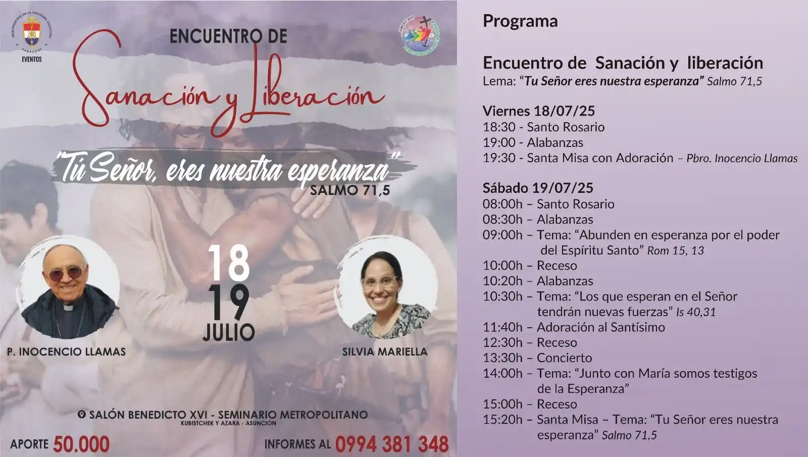 Image from Arzobispado de Asunción: ✨ Jornada de Sanación y Liberación ✨ “Tú, Señor, eres nuestra esperanz...