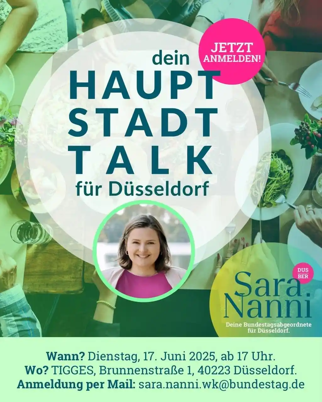 Image from GRÜNE Düsseldorf: Kommt zum After-Work *Hauptstadttalk* *mit* *Sara* *Nanni!* 🗓 17. Ju...