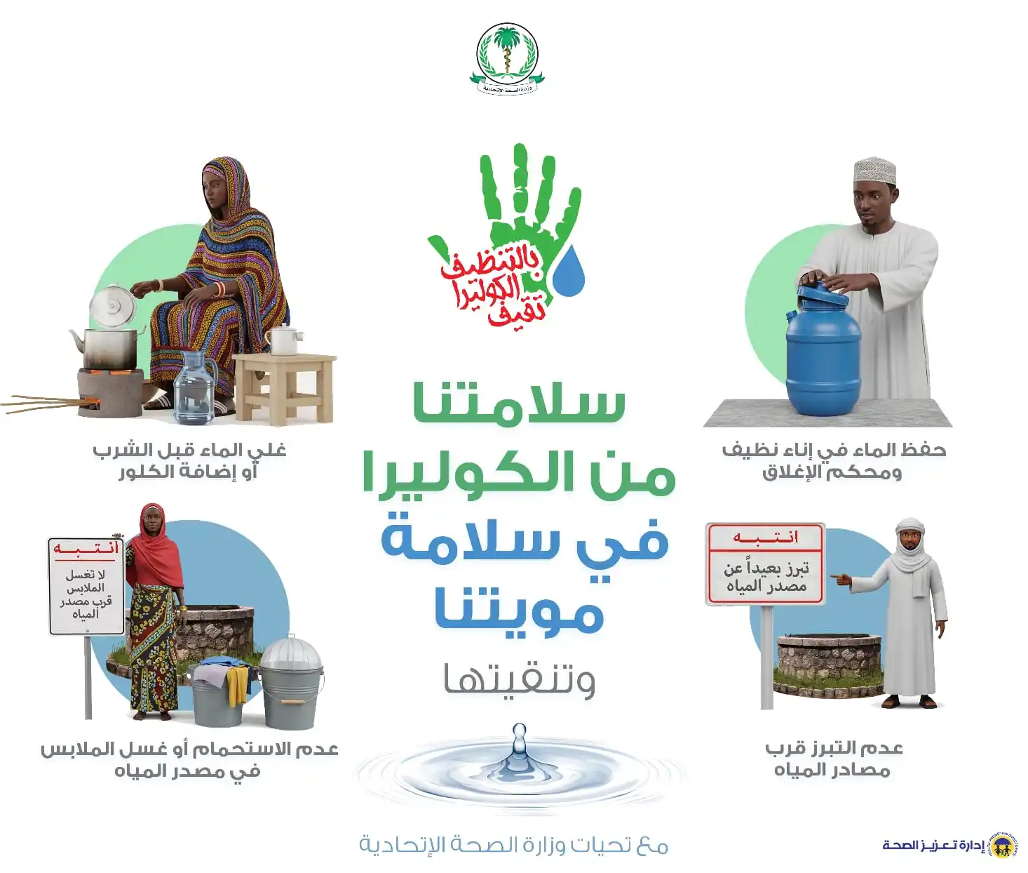 Image from تعزيز الصحة الإتحاديَّة - السودان: 🚰 موية نظيفة = صحة وعافية الموية النضيفة أهم خطوة في الوقاية من الكول...