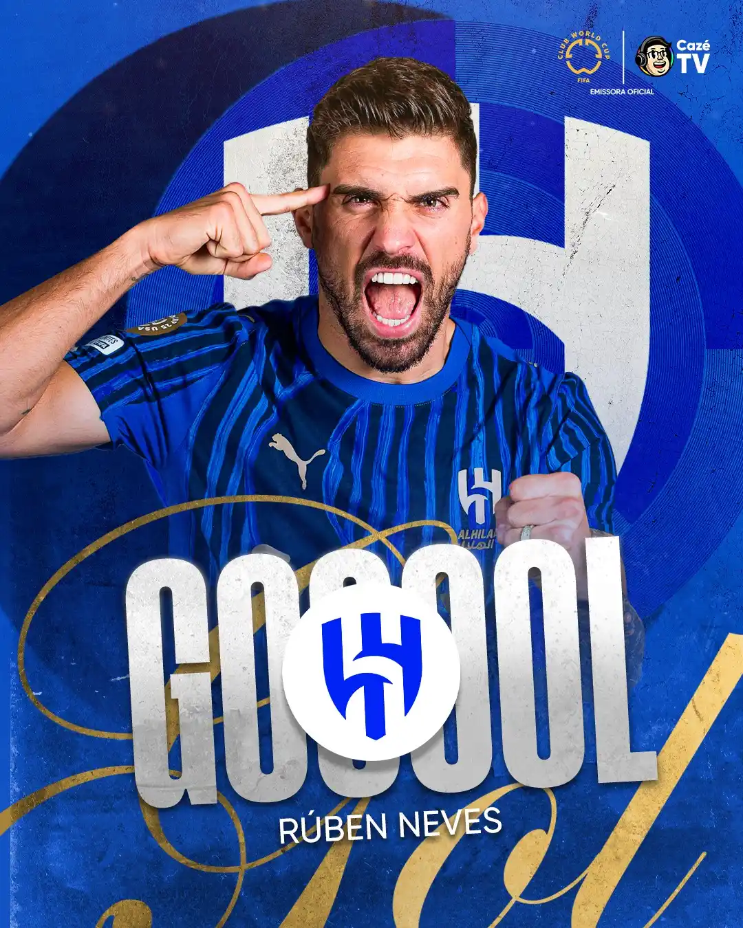 Image from CazéTV: O AL HILAL TÁ NO JOGO!!!!! 🔵🔵🔵🔵 RÚBEN NEVES EMPATA DE PÊNALTI! RAP...