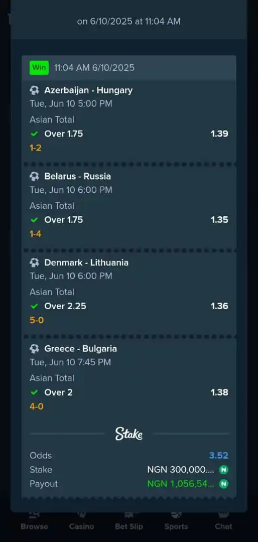Image from HIGH STAKERS LOUNGE: Today game on stake won✅✅✅✅✅✅✅✅ 1million in the bag 🥂🥂🥂 Register ...