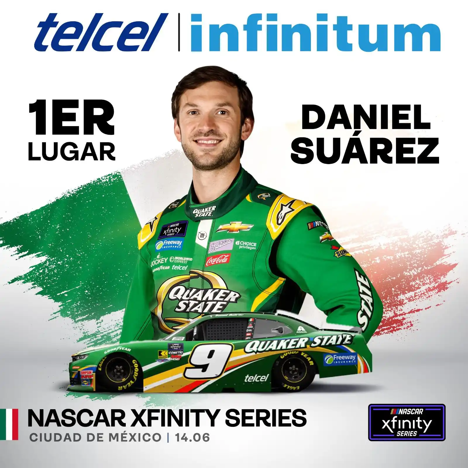 Image from Escudería Telmex : Triunfo histórico de Daniel Suárez en NASCAR Xfinity ¡en México! 😎🏁 ...