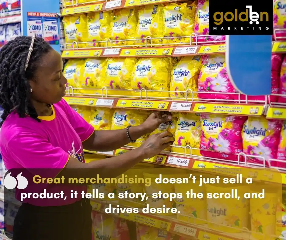 Image from Golden Marketing: Turning shelves into stages, products into stars. 🌟✨ Good merchandis...