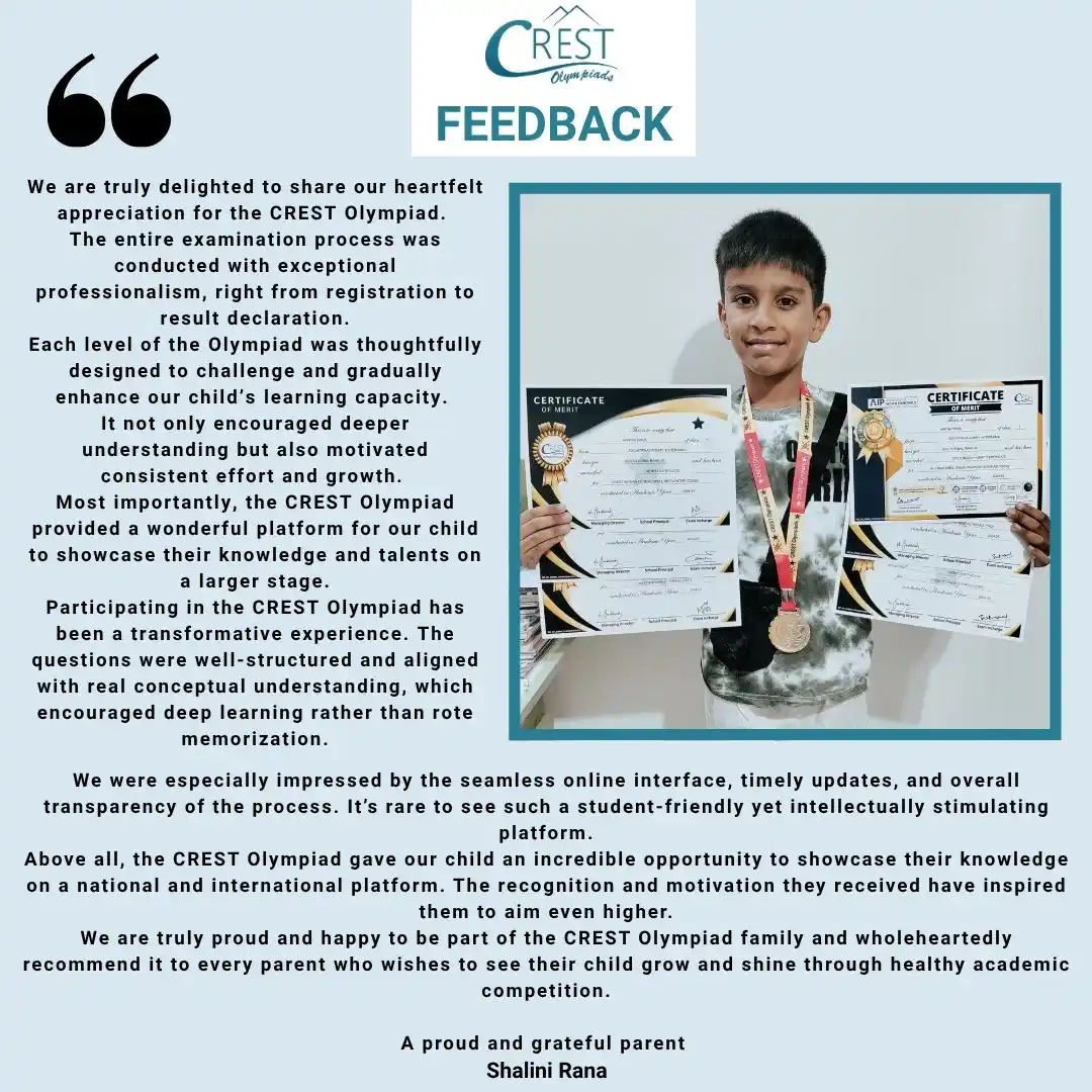 Image from CREST Olympiads: We are glad to share our student's performance in competitive exams.  ...