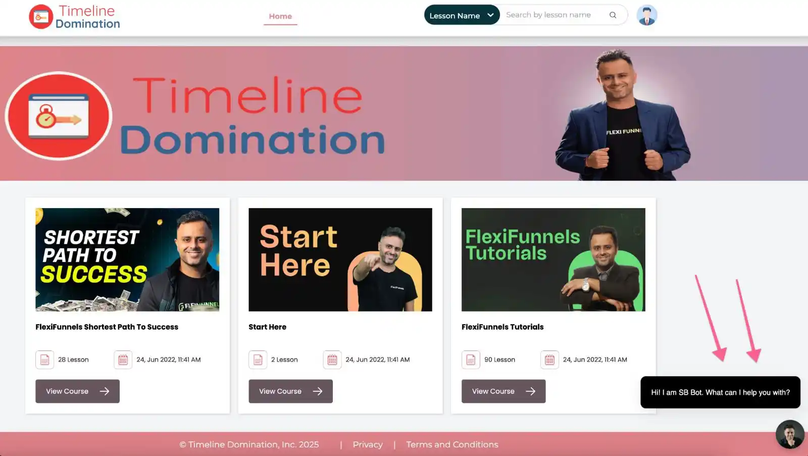 Image from FlexiFunnels: 2 Big Things: 1. "SB Bot" has been made live inside "Timeline Domin...
