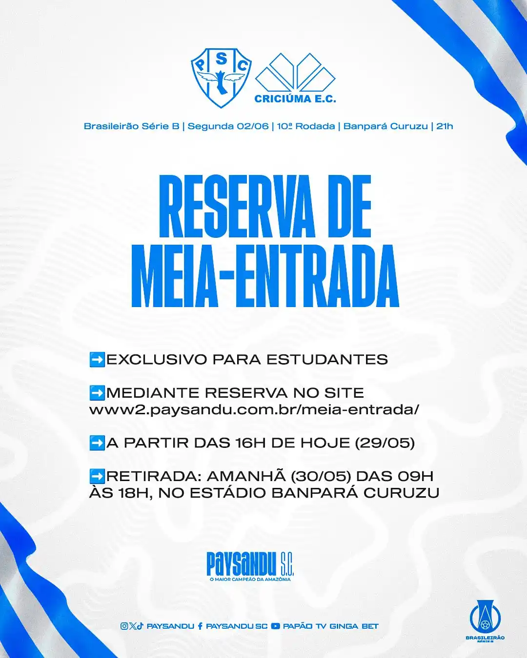 Image from SouPapao | Paysandu Notícias 🐺🇦🇷: ATENÇÃO PARA A RESERVA DE MEIA-ENTRADA, FIEL! ⚠️ Disponíveis no site ...