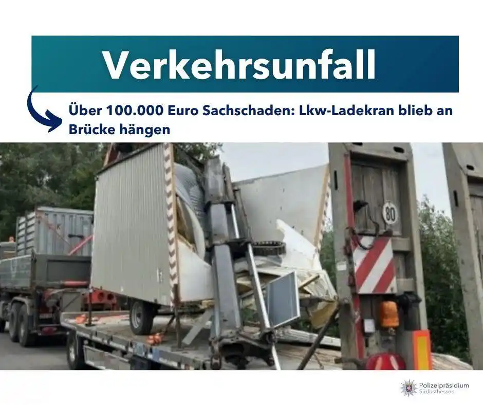 Image from Polizei Südosthessen: 🚧 *Brückenkollision auf der A66 – Schaden über 100.000 Euro!* 🚧 Am ...