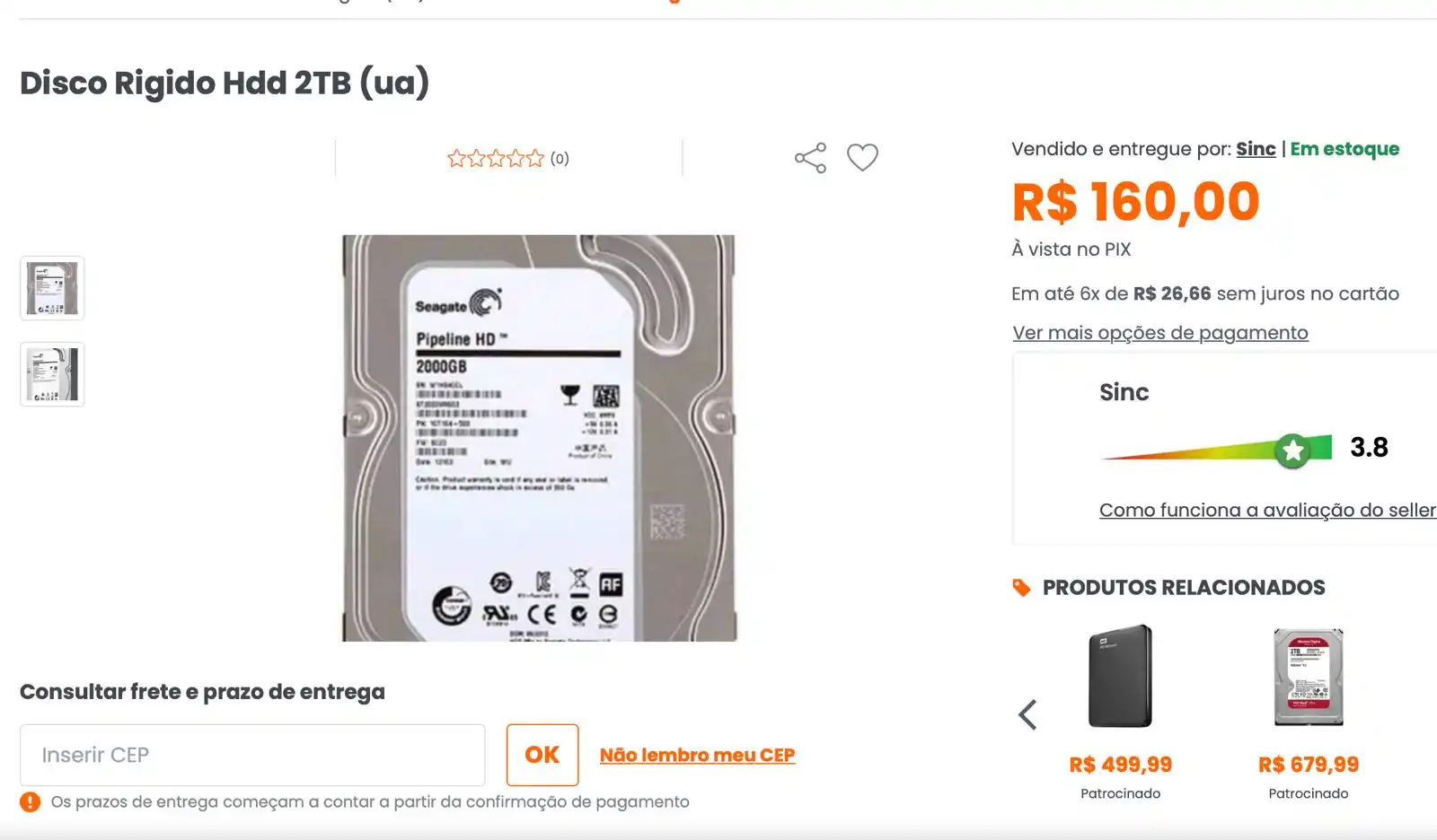 Image from 🔥Promoções/Cupons - THAUTEC⚡️: Disco Rigido HDD 3.5 2TB 🔥*R$ 160,00* 🛒Compre aqui: https://thaut...