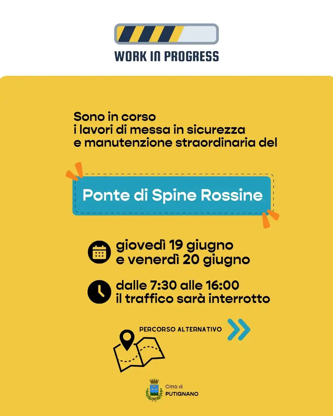 Image from Città di Putignano : 🚧 Domani riprenderanno i lavori di manutenzione straordinaria e messa...