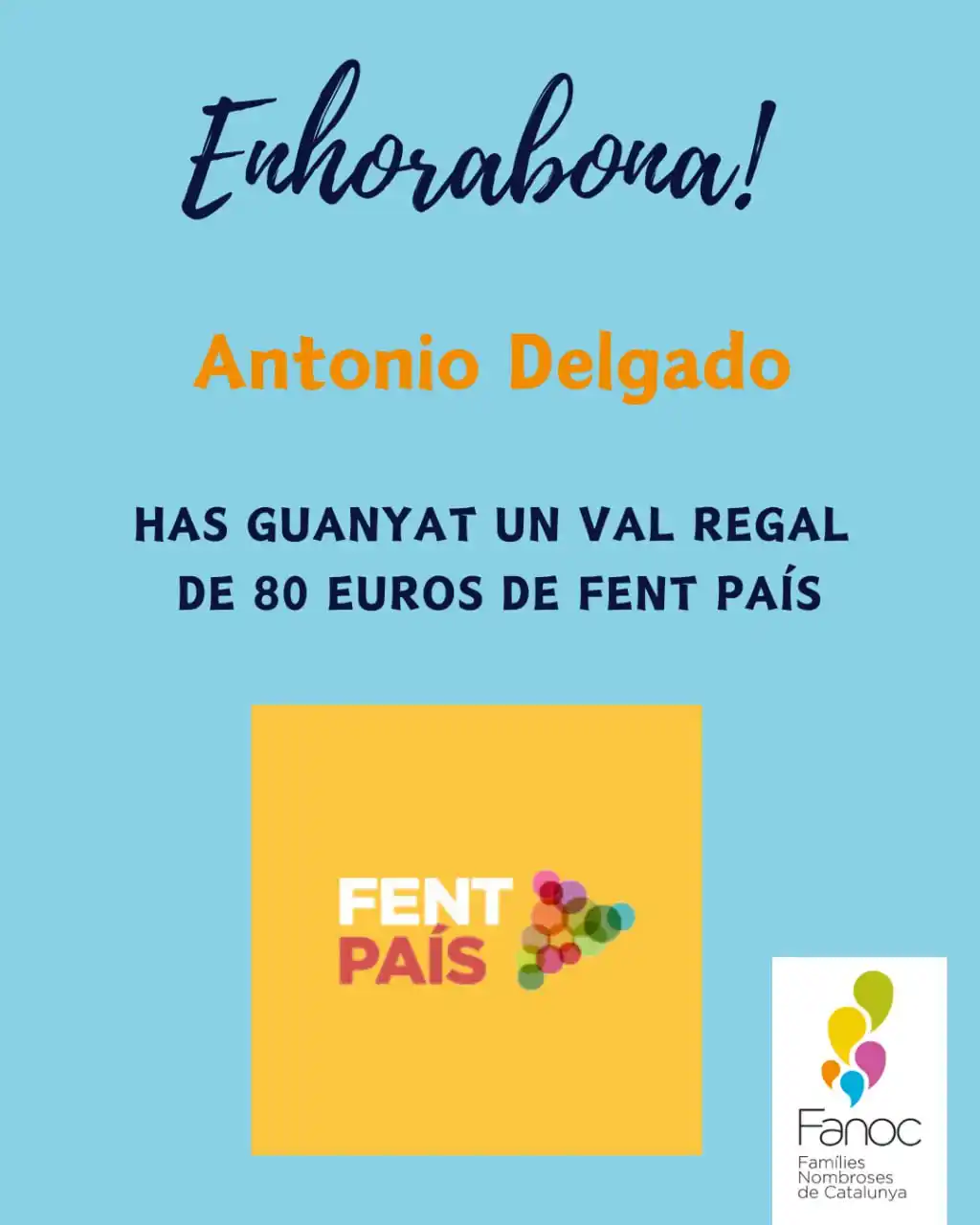 Image from Familias numerosas / Famílies nombroses - FANOC: 🥳Enhorabona al soci de FANOC Antonio Delgado un val moneder de 80 € p...