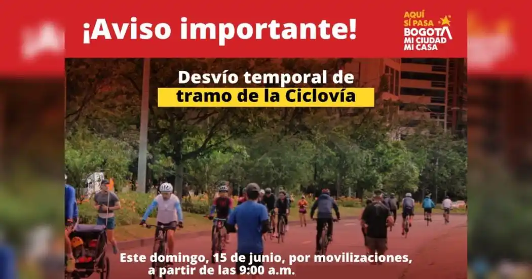 Image from Alcaldía Mayor de Bogotá: ¡Ojo! Este domingo 15 de junio se tendrán cierres temporales en alguno...