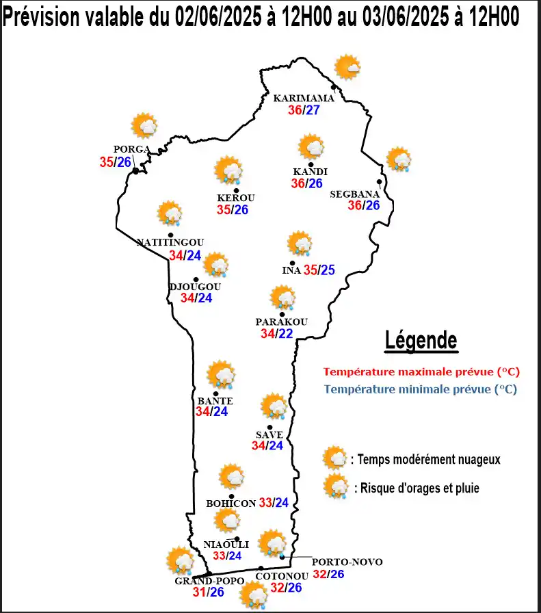 Image from METEO-BENIN: 🌤Prévision Bénin 02/06-03/06: Lundi après-midi ensoleillé☀️et calme ...