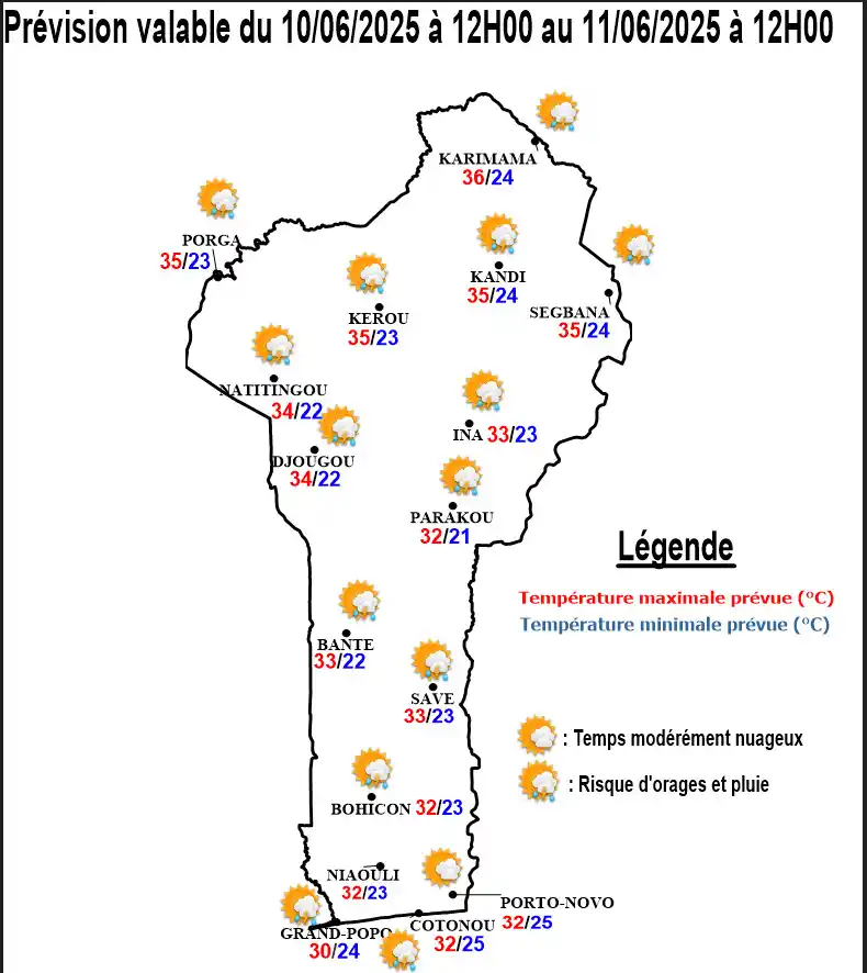 Image from METEO-BENIN: 🌤Prévision Bénin 10/06-11/06: Mardi après-midi ensoleillé☀️sur la gr...