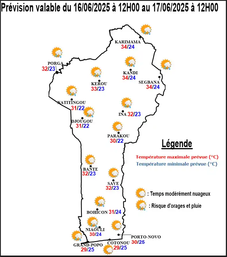 Image from METEO-BENIN: 🌤Prévision Bénin 16/06-17/06: Lundi après-midi ensoleillé☀️sur tout ...