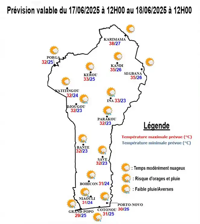 Image from METEO-BENIN: 🌤Prévision Bénin 17/06-18/06: Mardi après-midi partiellement ensolei...