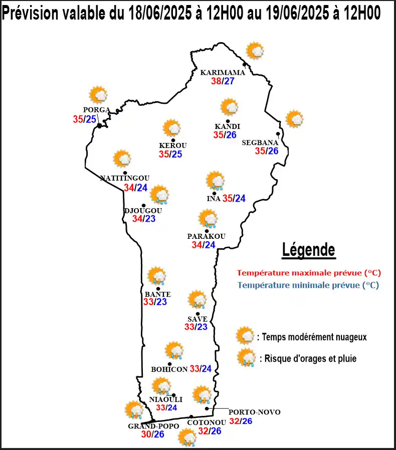 Image from METEO-BENIN: 🌤Prévision Bénin 18/06-19/06: Mercredi après-midi ensoleillé☀️sur to...