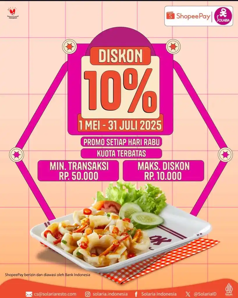 Image from Info Promo ShopeeFood 🍝🧋: Solaria diskon 10% edisi 1 Mei - 31 Juli 2025! Promo setiap hari Rabu ...