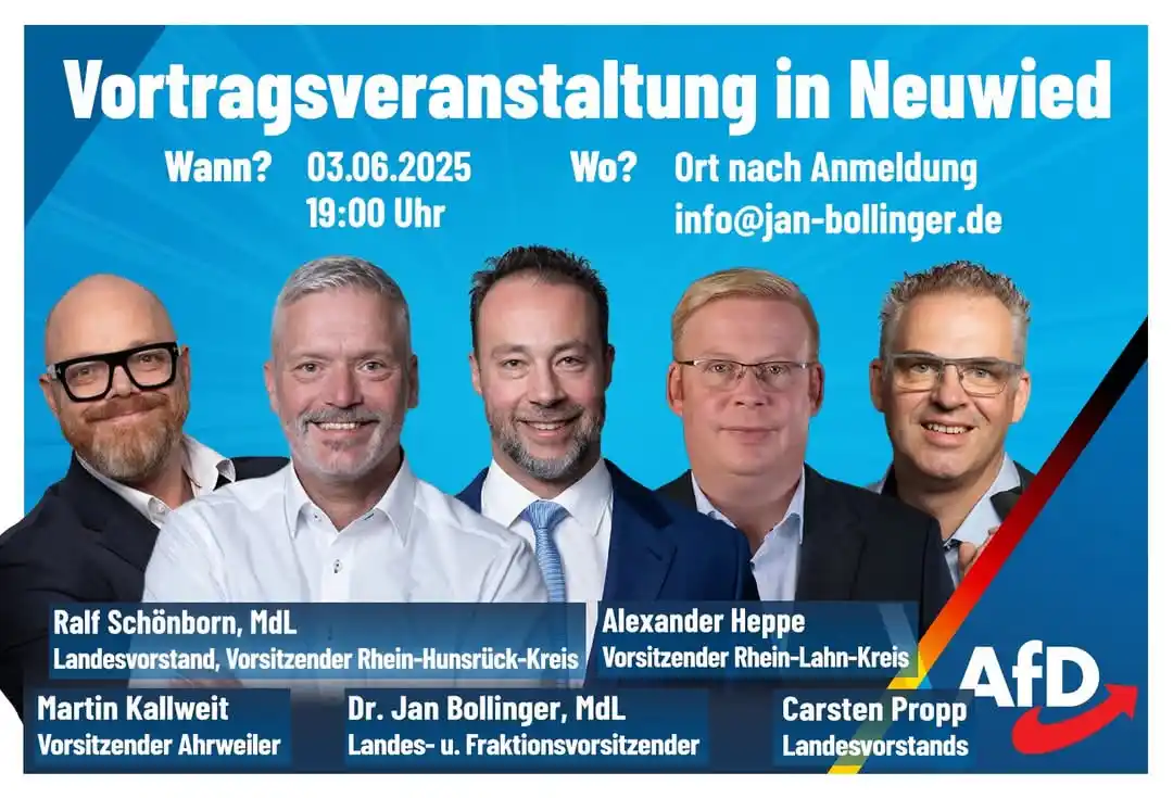 Image from Dr. Jan Bollinger (AfD): Bei unserer Vortragsveranstaltung heute Abend um 19 Uhr im Hotel Resta...