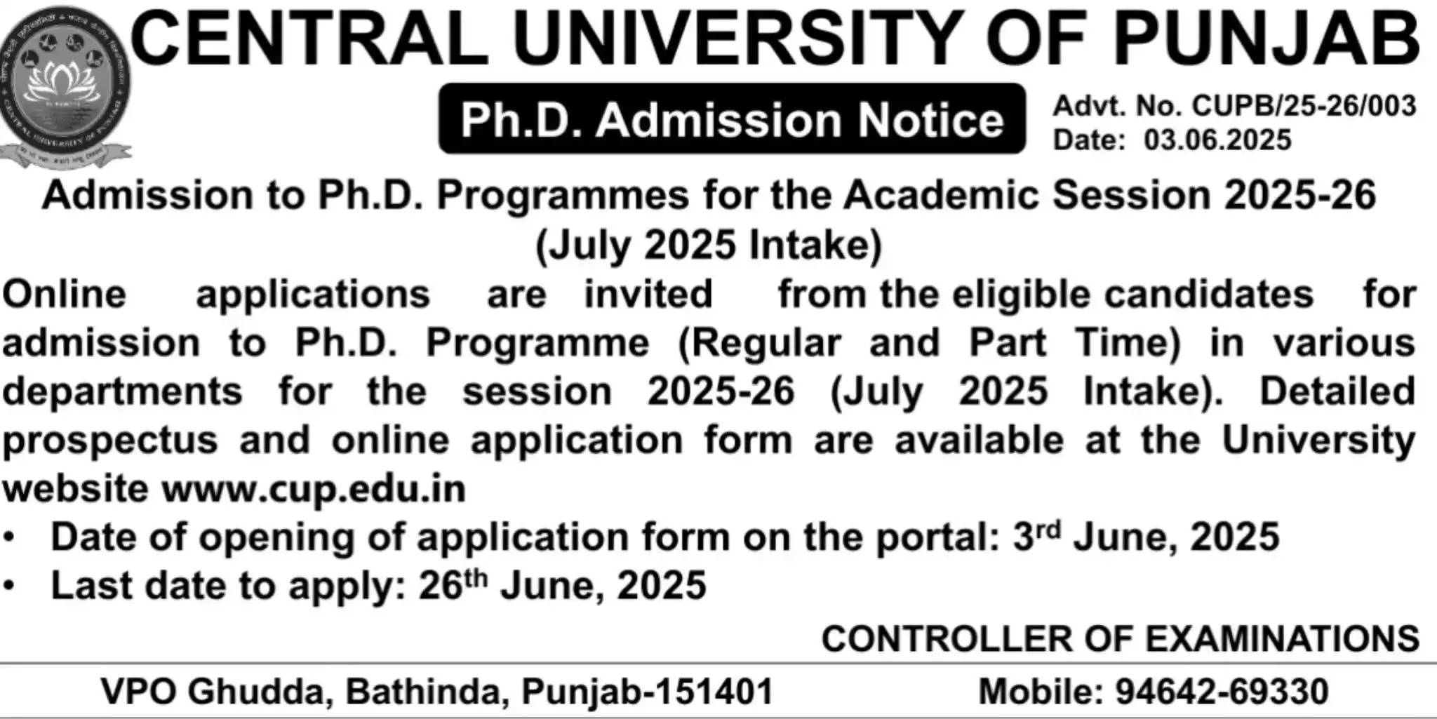 PHD NOTIFICATION ONLY post