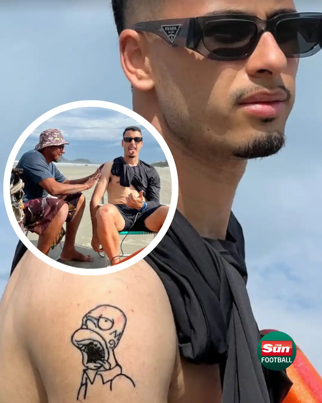 Image from The Sun - Arsenal: Gabriel Martinelli is enjoying some downtime with a fake tattoo of Hom...