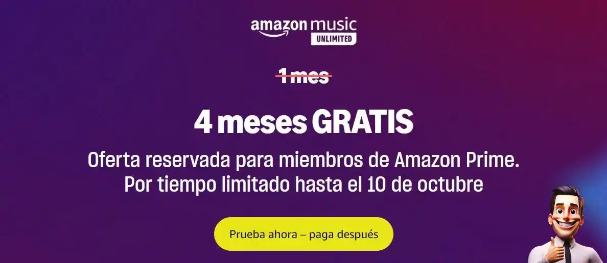 Image from El Recomendador: GRATIS 4 MESES AMAZON MUSIC UNLIMITED (Solo para nuevos clientes Pri...