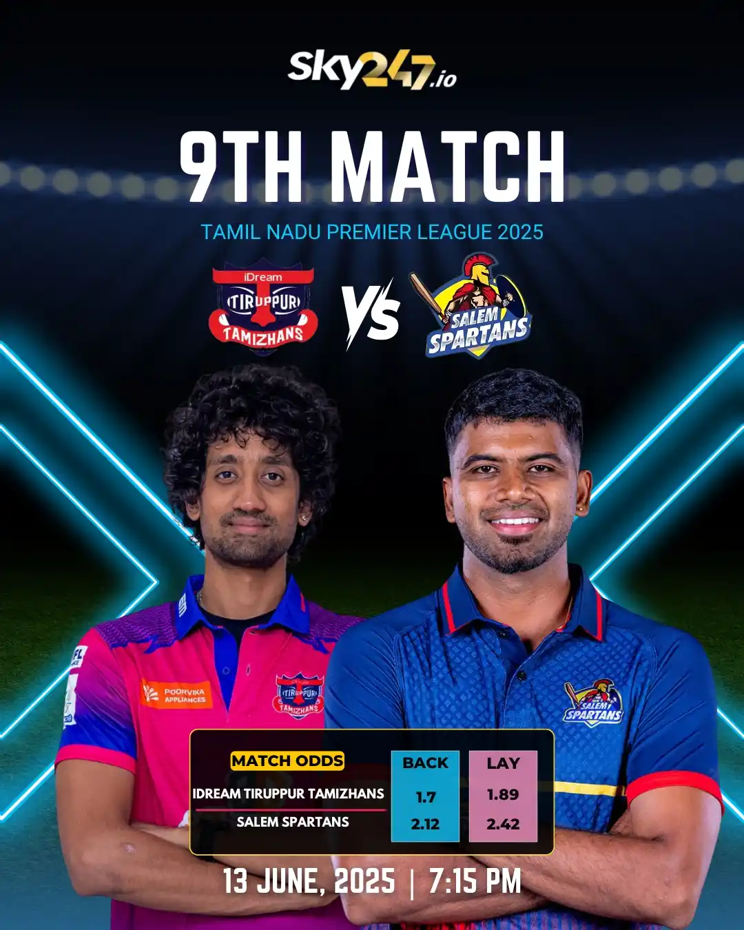 Image from SKY247: IDream Tiruppur Tamizhans vs Salem Spartans, 9th Match. *Who will win...