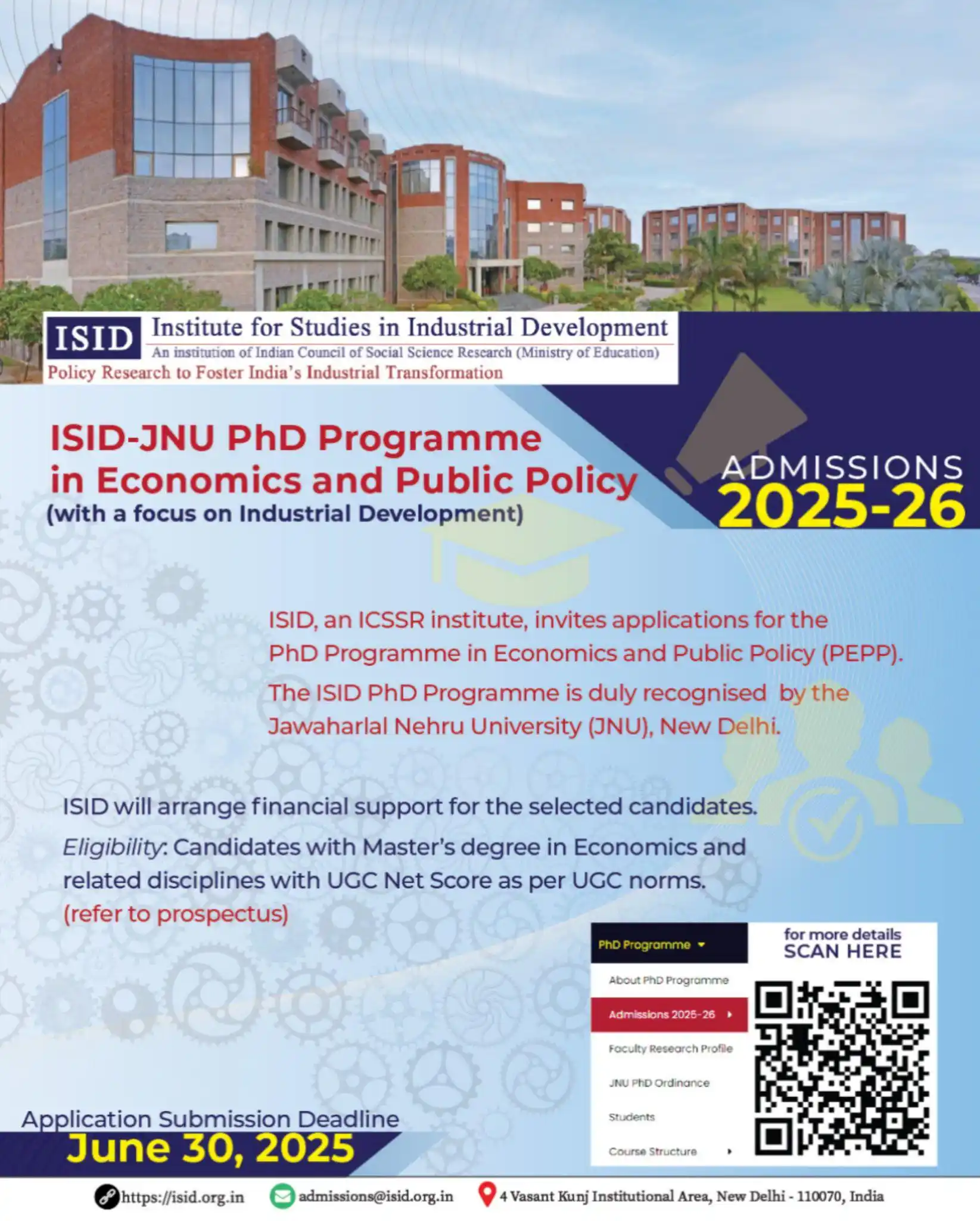 Image from PHD NOTIFICATION ONLY: ISID-JNU (A Research Institute recognised by JNU) PhD Admission 202...