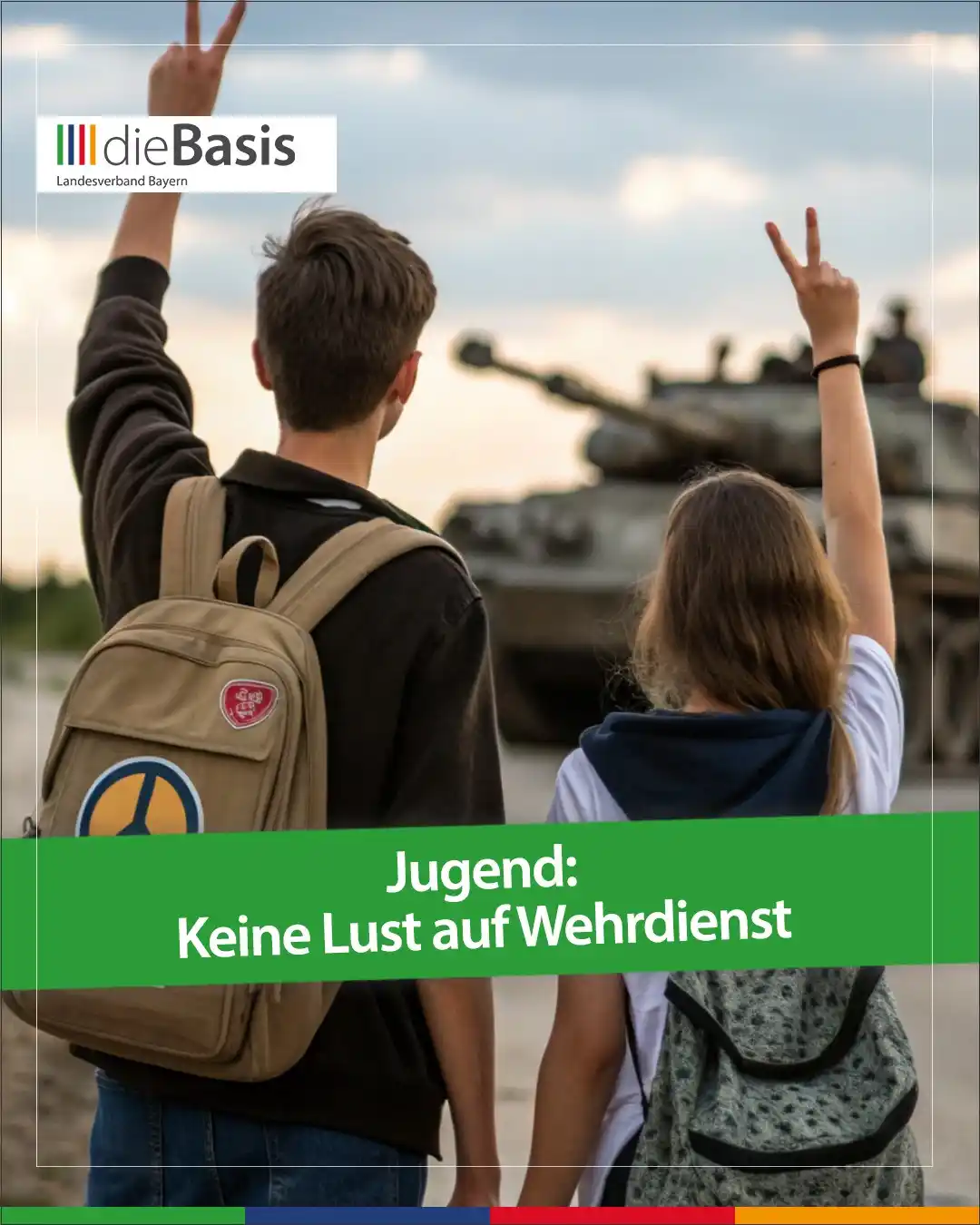 Image from dieBasis Landesverband Bayern funkt: Jugend will keinen Krieg – aber die Politik hört nicht zu! Laut der a...