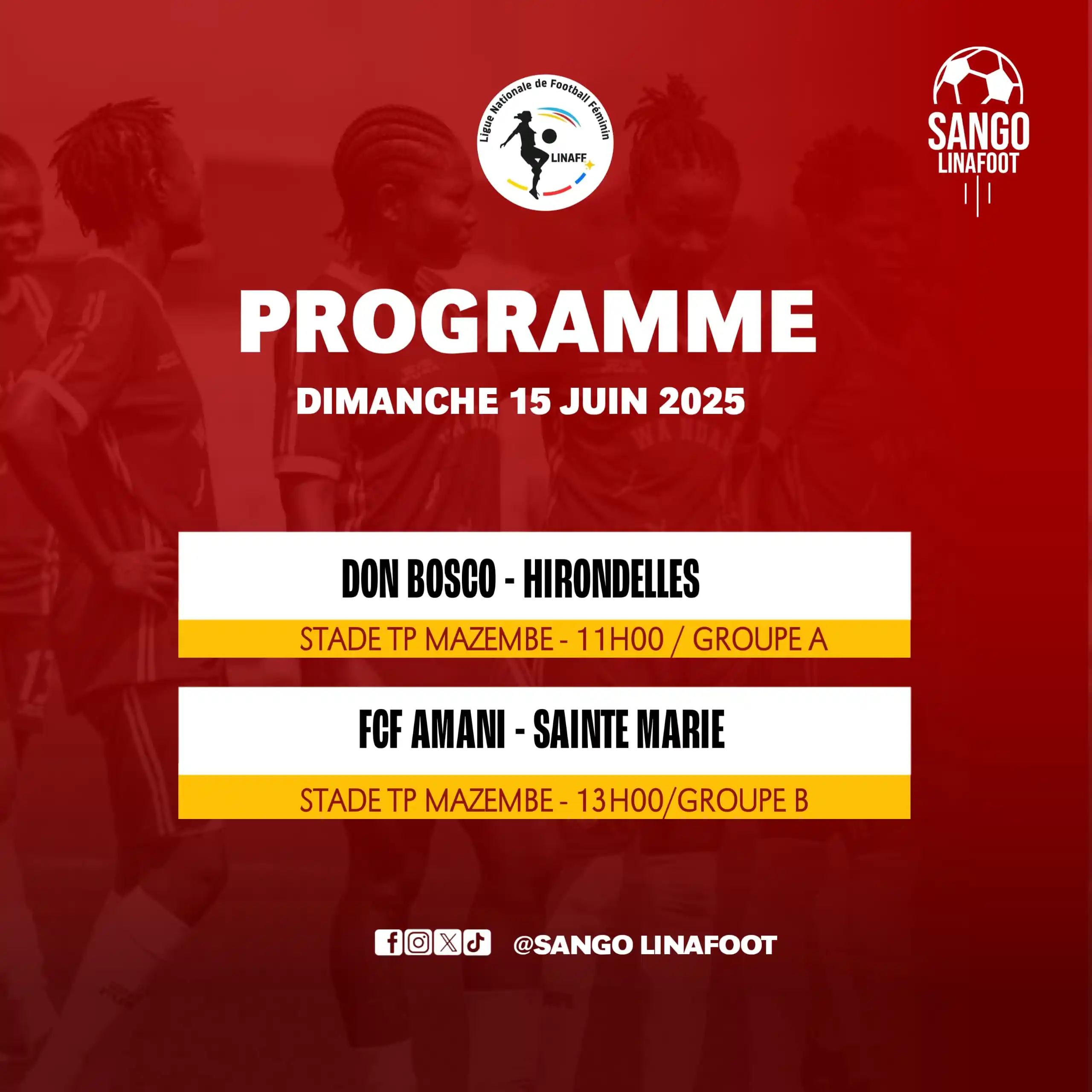 Image from Sango Linafoot: *LINAFF – Matchs du jour (15 juin 2025)* 📍 *Stade TP Mazembe – Lubu...