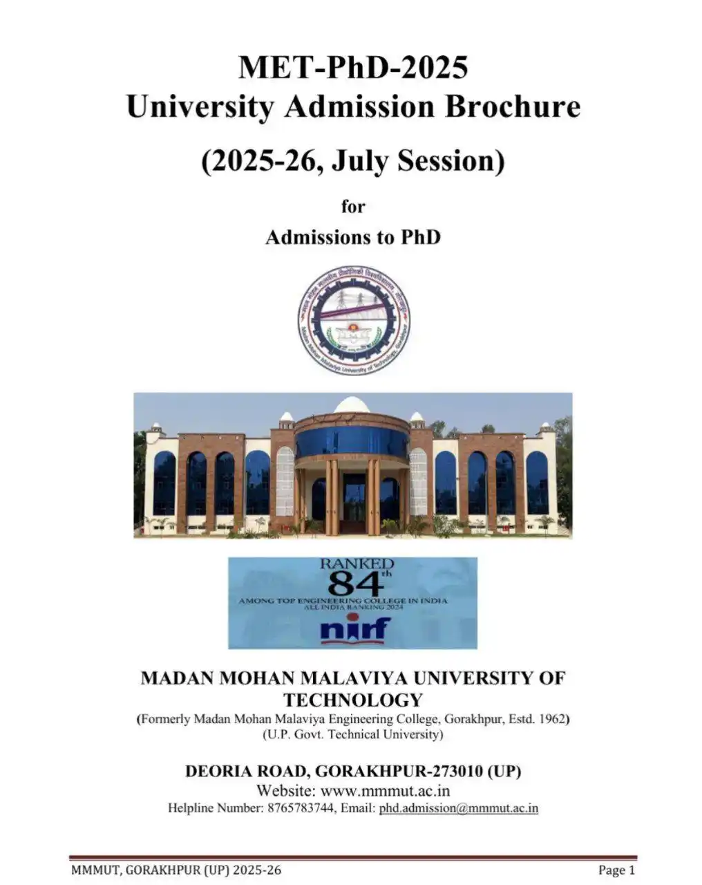 Image from PHD NOTIFICATION ONLY: Madan Mohan Malaviya University of Technology Gorakhpur PhD Admission...